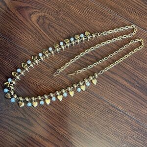 Adjustable Gold Hearts/Pearls/Gold Beads Chain Link Belt. One Size.
